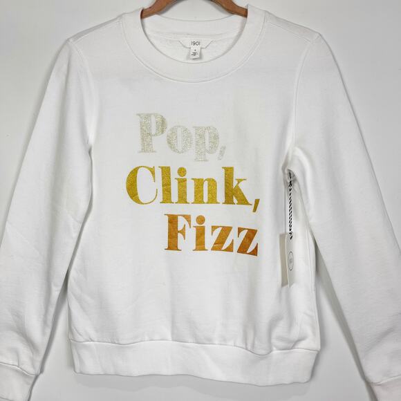 1901 Pop Clink Fizz Sweatshirt White Small NWT Holiday Champagne New Years - Picture 5 of 10